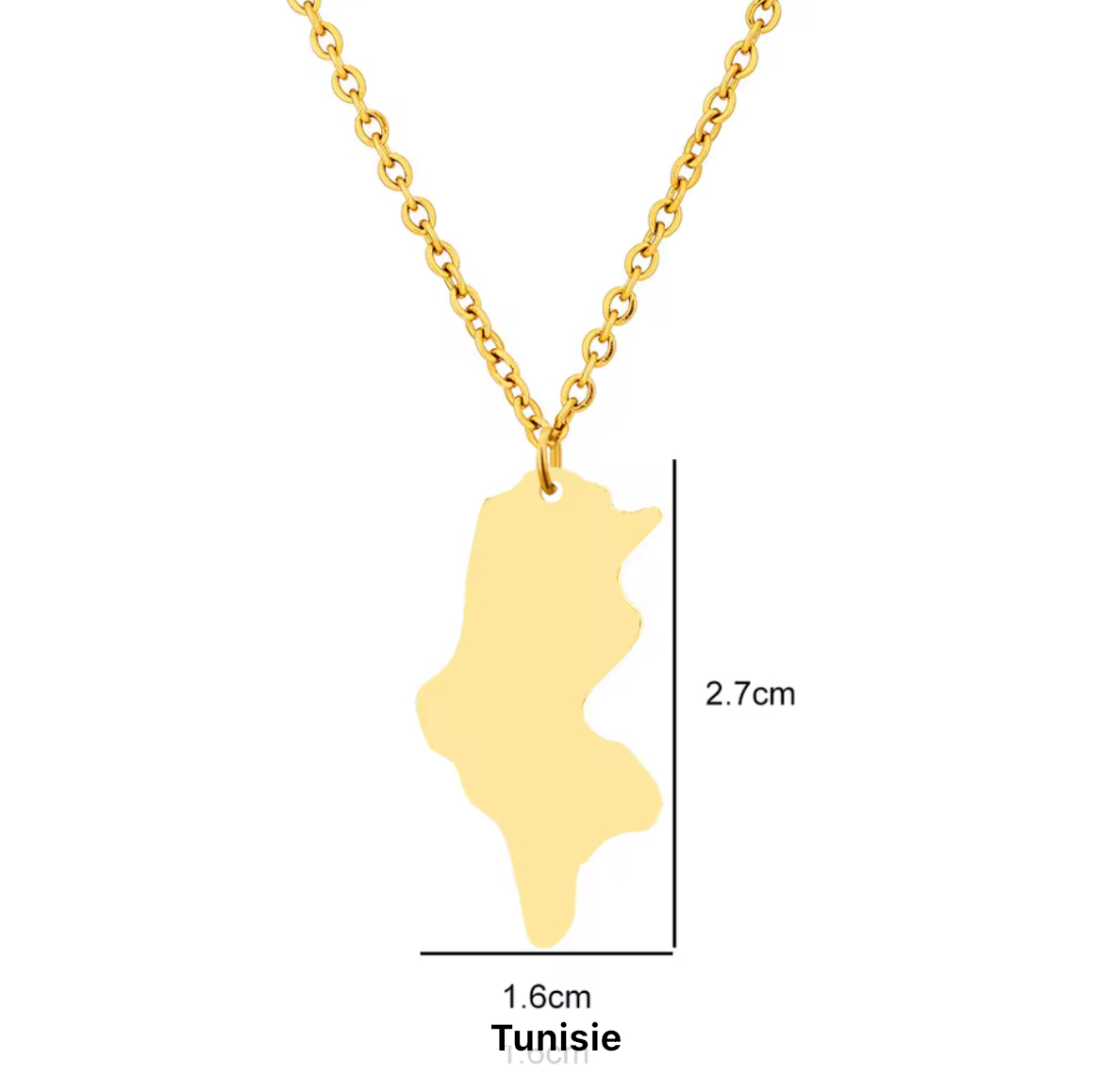 Collier Carte de Tunisie Signature Or Inoxydable