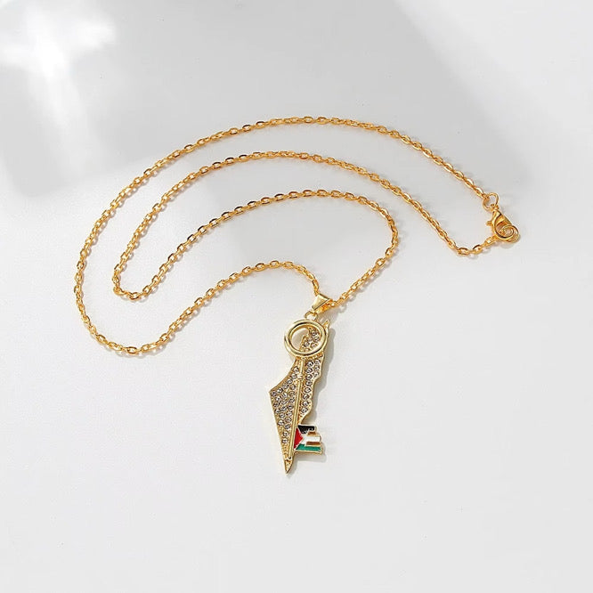 Collier Carte Palestine – Finition Or / Argent acier inoxydable