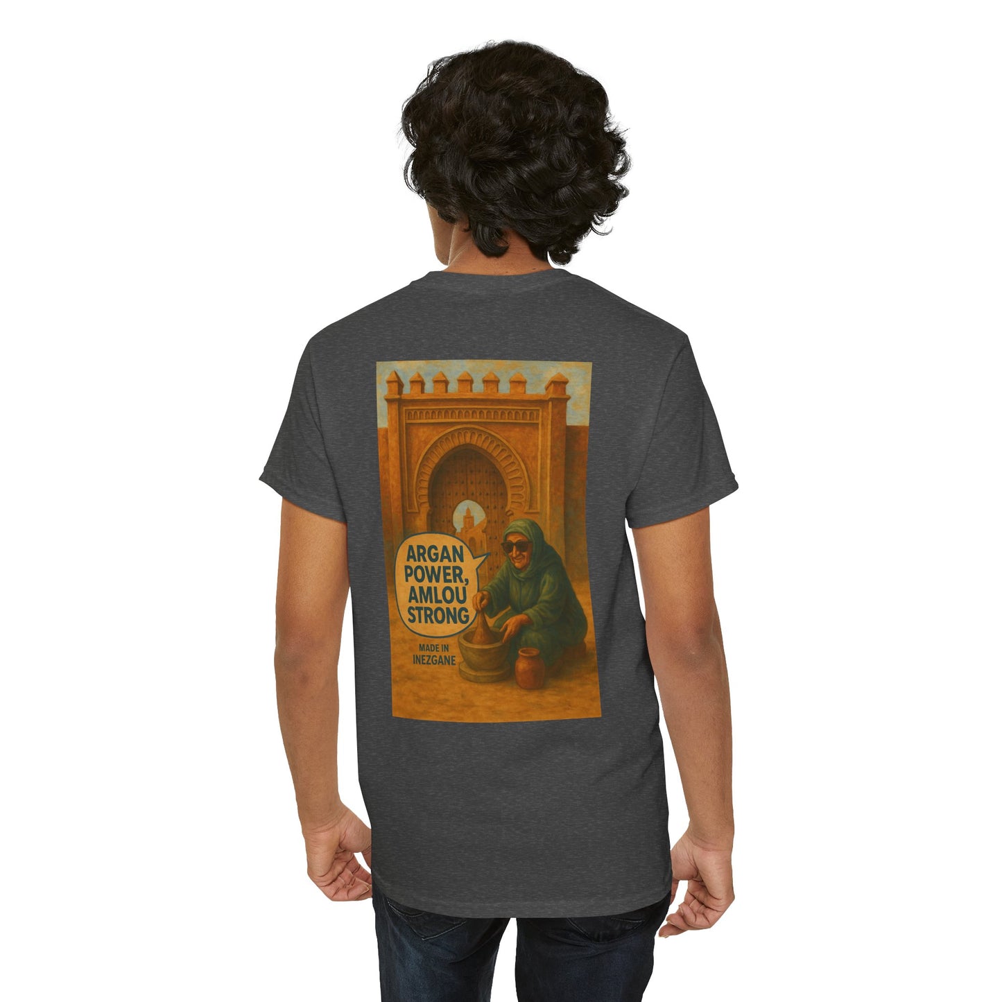 T-shirt Unisexe “Argan Power, Amlou Strong” – Streetwear Premium, Diaspora & Culture Soussi | Qualité Allemande 🇩🇪