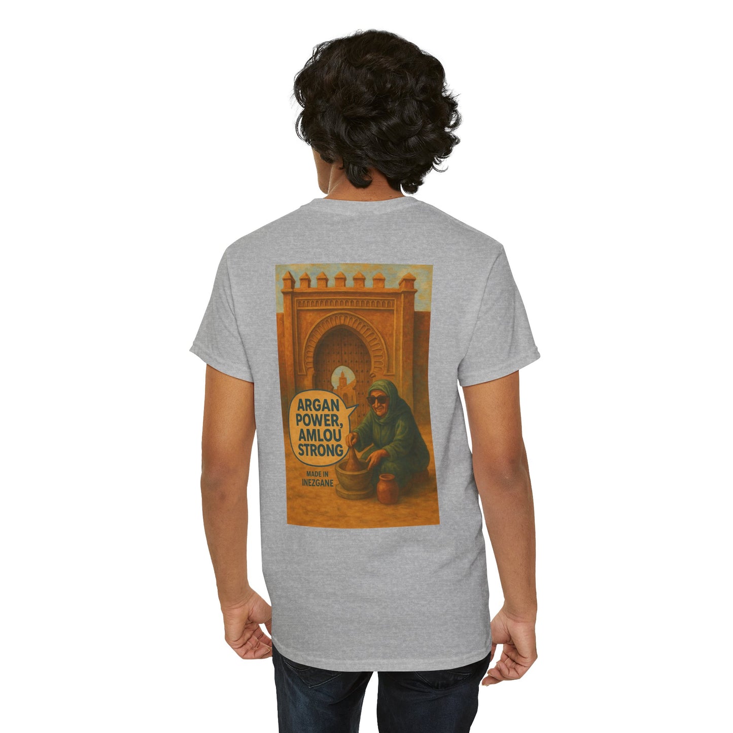 T-shirt Unisexe “Argan Power, Amlou Strong” – Streetwear Premium, Diaspora & Culture Soussi | Qualité Allemande 🇩🇪