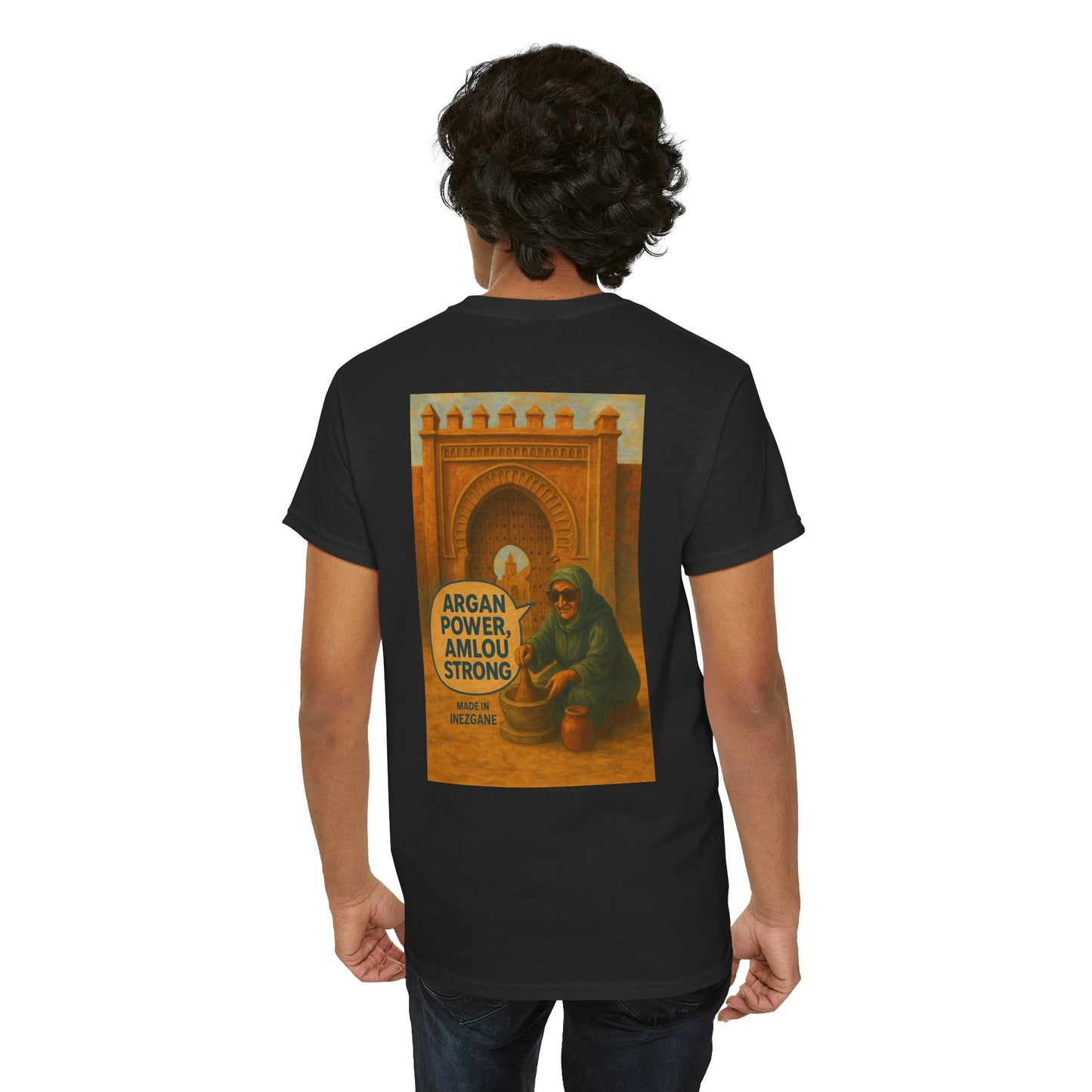 T-shirt Unisexe “Argan Power, Amlou Strong” – Streetwear Premium, Diaspora & Culture Soussi | Qualité Allemande 🇩🇪