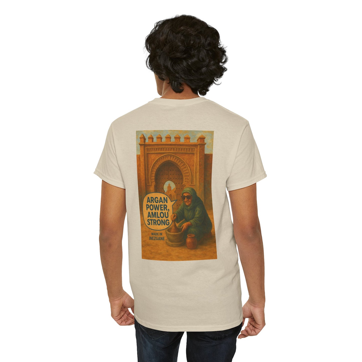 T-shirt Unisexe “Argan Power, Amlou Strong” – Streetwear Premium, Diaspora & Culture Soussi | Qualité Allemande 🇩🇪