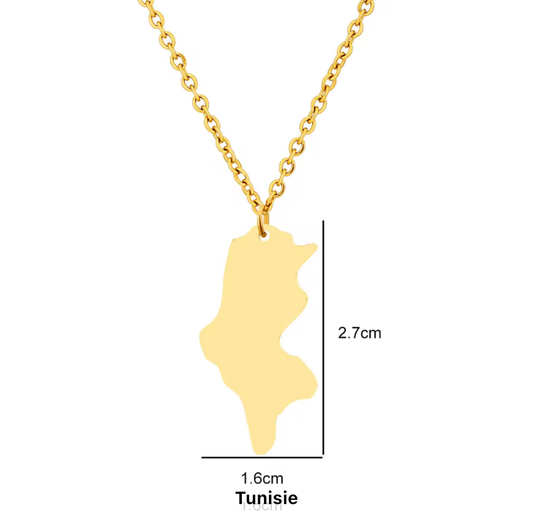 Collier Carte de Tunisie Signature Or Inoxydable