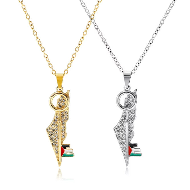 Collier Carte Palestine – Finition Or / Argent acier inoxydable