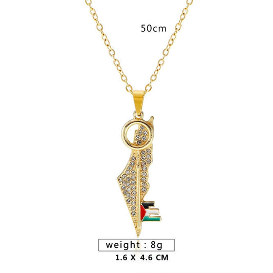 Collier Carte Palestine – Finition Or / Argent acier inoxydable