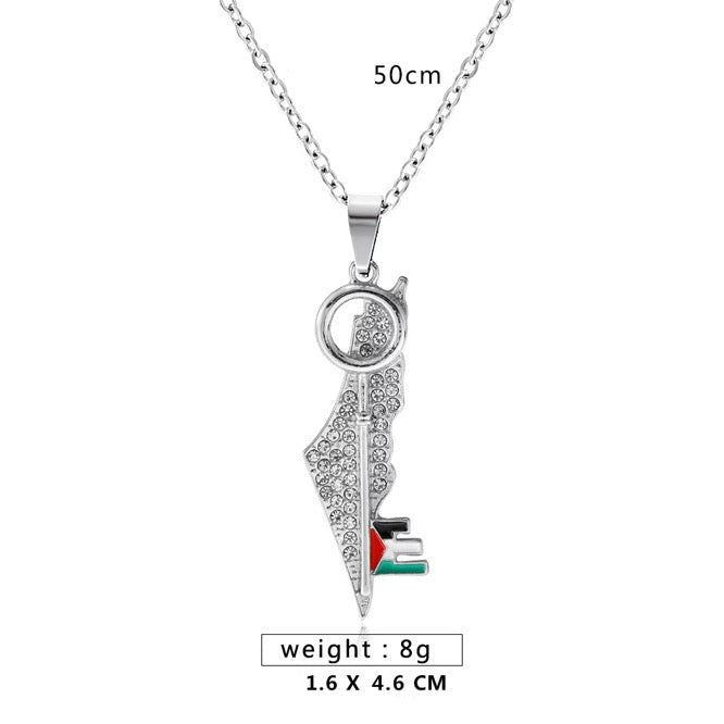 Collier Carte Palestine – Finition Or / Argent acier inoxydable