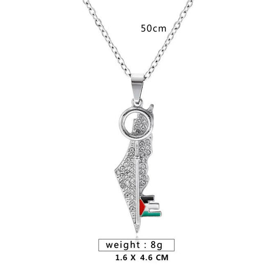 Collier Carte Palestine – Finition Or / Argent acier inoxydable
